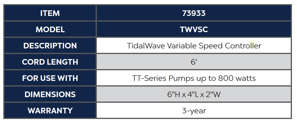 TIDALWAVE VARIABLE SPEED CONTROLLER